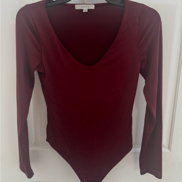 Gaze Deep Burgundy Long Sleeve Bodysuit - Picture 1 of 5